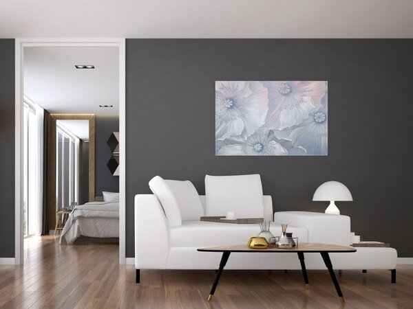 Slika - Modre rože na steni (90x60 cm)