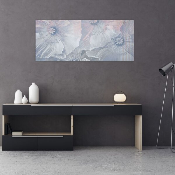 Slika - Modre rože na steni (120x50 cm)