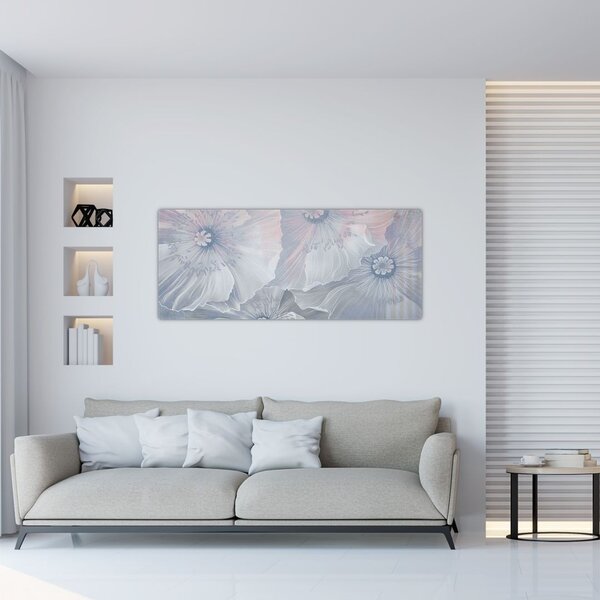 Slika - Modre rože na steni (120x50 cm)