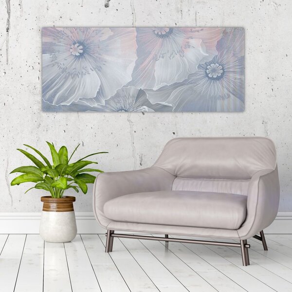 Slika - Modre rože na steni (120x50 cm)