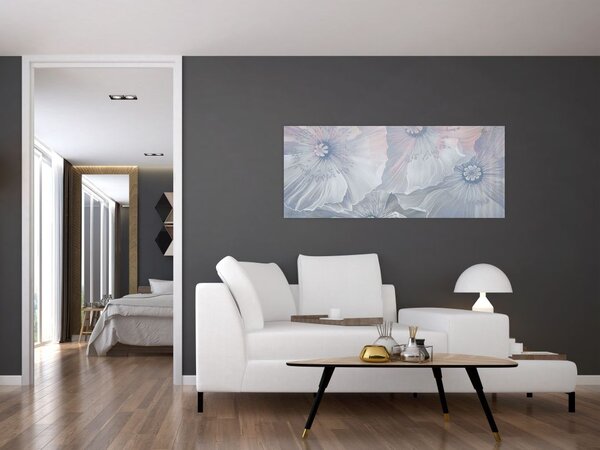 Slika - Modre rože na steni (120x50 cm)