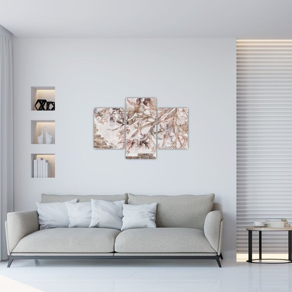 Slika - Freska s cvetjem na opečni steni (90x60 cm)