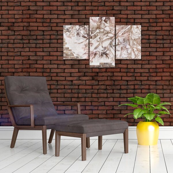 Slika - Freska s cvetjem na opečni steni (90x60 cm)