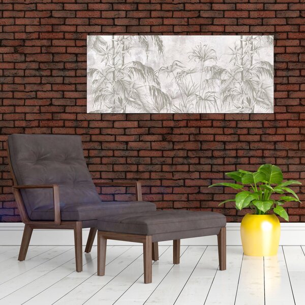 Slika - Tropske rastline na steni v sivi barvi (120x50 cm)