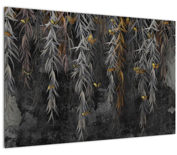 Slika - Vrbove vejice na črnem ozadju (90x60 cm)