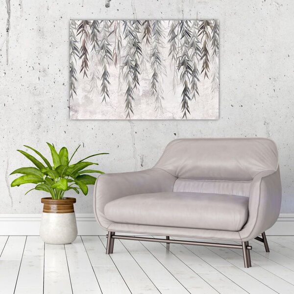 Slika - Vrbove vejice v sivem ometu (90x60 cm)