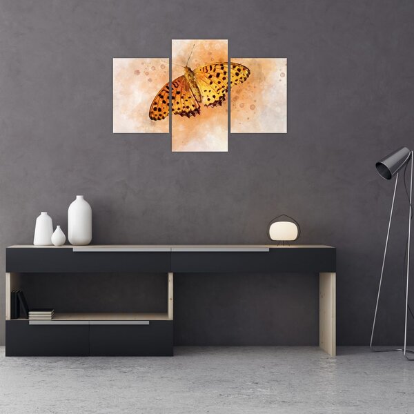 Slika - Oranžni metulj, akvarel (90x60 cm)