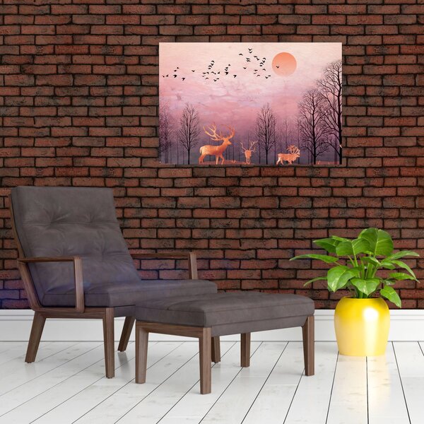 Slika - Jelen v soju zahajajočega sonca (90x60 cm)