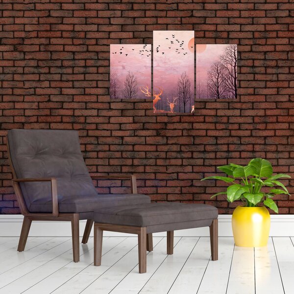 Slika - Jelen v soju zahajajočega sonca (90x60 cm)