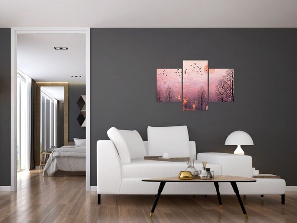 Slika - Jelen v soju zahajajočega sonca (90x60 cm)