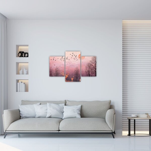 Slika - Jelen v soju zahajajočega sonca (90x60 cm)