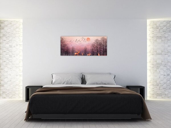 Slika - Jelen v soju zahajajočega sonca (120x50 cm)