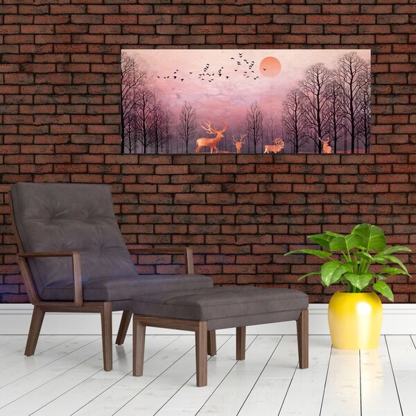Slika - Jelen v soju zahajajočega sonca (120x50 cm)