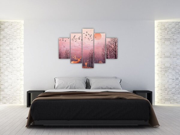 Slika - Jelen v soju zahajajočega sonca (150x105 cm)