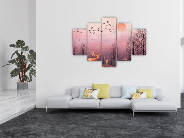 Slika - Jelen v soju zahajajočega sonca (150x105 cm)