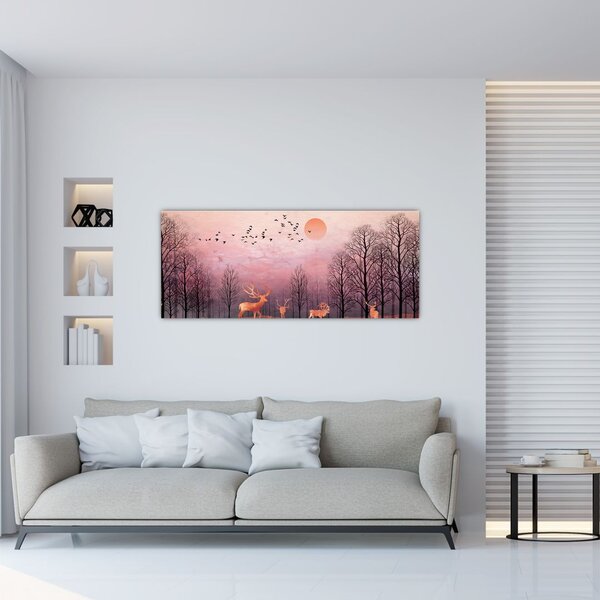 Slika - Jelen v soju zahajajočega sonca (120x50 cm)