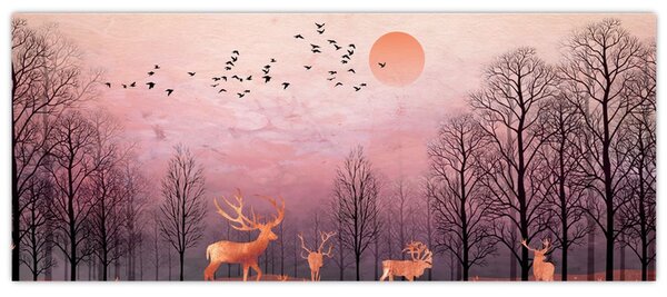 Slika - Jelen v soju zahajajočega sonca (120x50 cm)