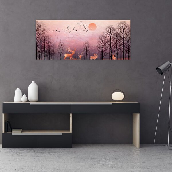 Slika - Jelen v soju zahajajočega sonca (120x50 cm)