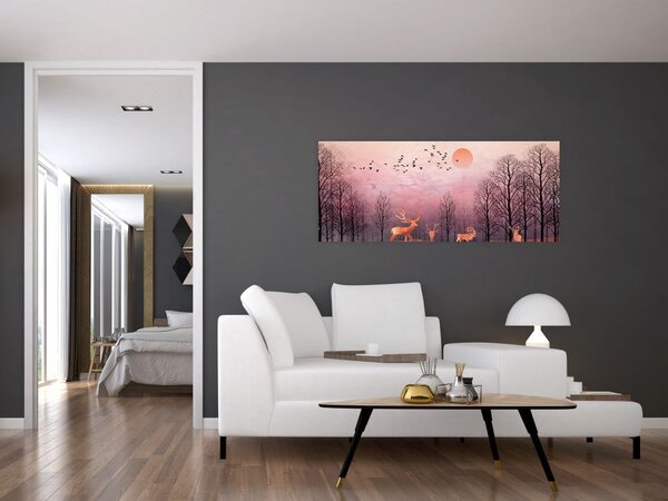 Slika - Jelen v soju zahajajočega sonca (120x50 cm)