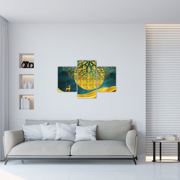 Slika - Abstrakcija, Zlata pokrajina (90x60 cm)