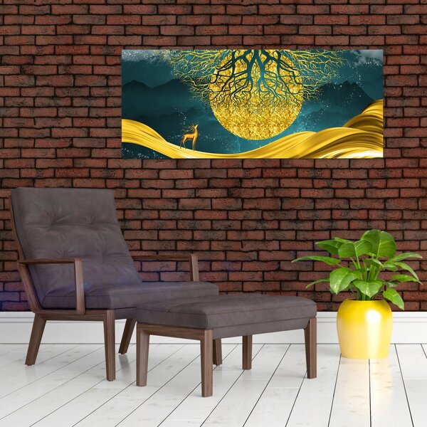 Slika - Abstrakcija, Zlata pokrajina (120x50 cm)