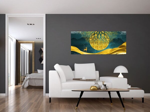 Slika - Abstrakcija, Zlata pokrajina (120x50 cm)