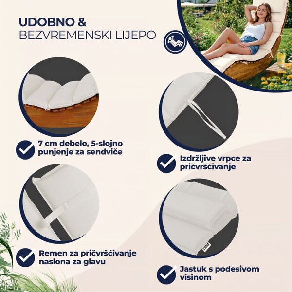 Prostirka za sauna ležaljku BALI, 58x7x177cm, bež Detex
