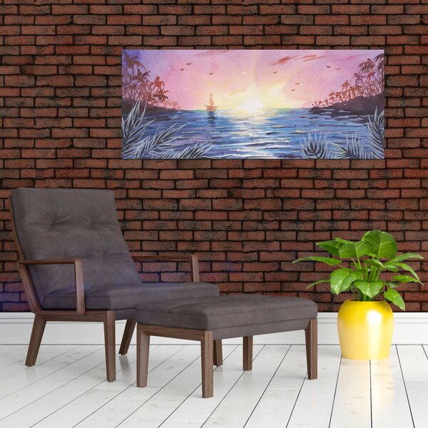Slika - Sončni zahod nad vodo, akvarel (120x50 cm)