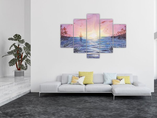 Slika - Sončni zahod nad vodo, akvarel (150x105 cm)