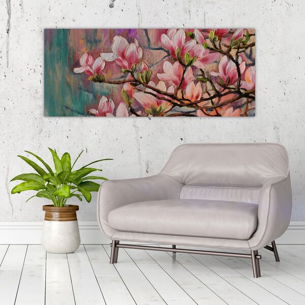 Slika - Oljna slika, Cvetoča sakura (120x50 cm)