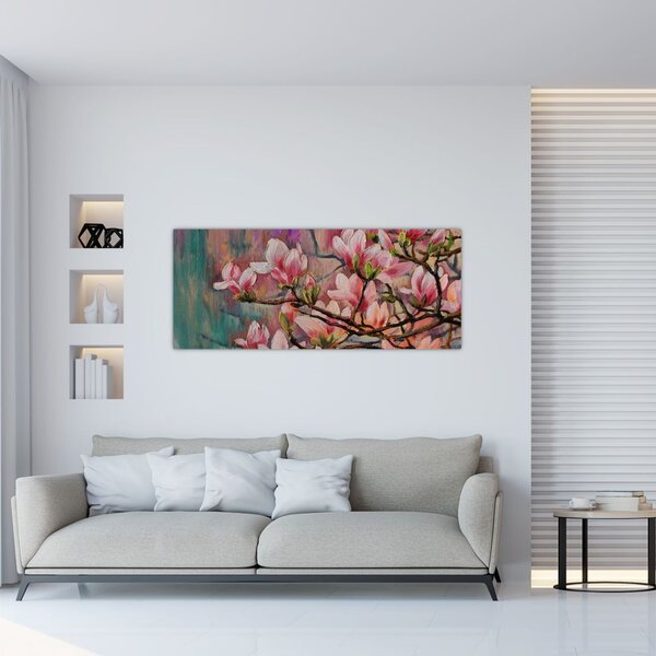 Slika - Oljna slika, Cvetoča sakura (120x50 cm)