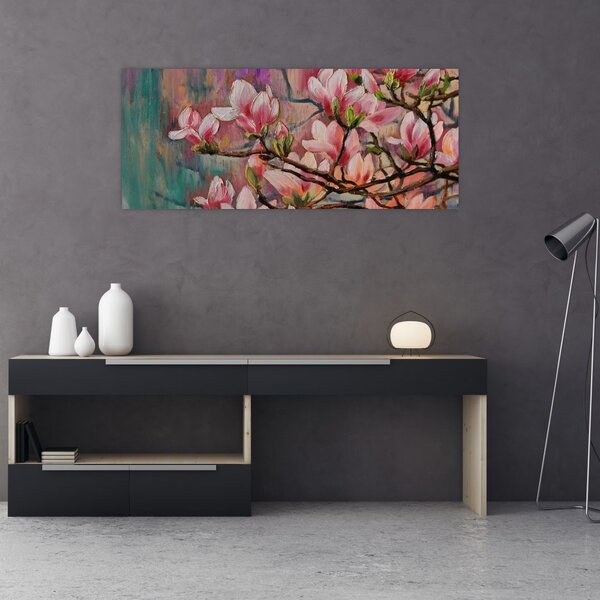 Slika - Oljna slika, Cvetoča sakura (120x50 cm)