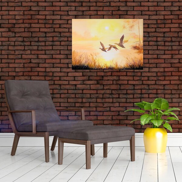 Slika - Žerjavi ob sončnem zahodu (70x50 cm)
