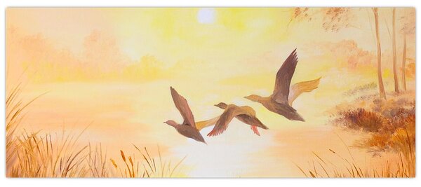 Slika - Žerjavi ob sončnem zahodu (120x50 cm)