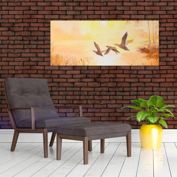 Slika - Žerjavi ob sončnem zahodu (120x50 cm)