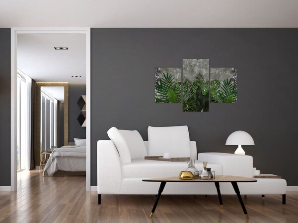 Slika - Betonski zid z rastlinami (90x60 cm)
