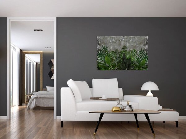 Slika - Betonski zid z rastlinami (90x60 cm)