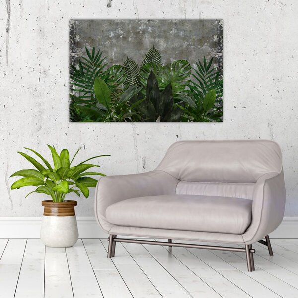Slika - Betonski zid z rastlinami (90x60 cm)