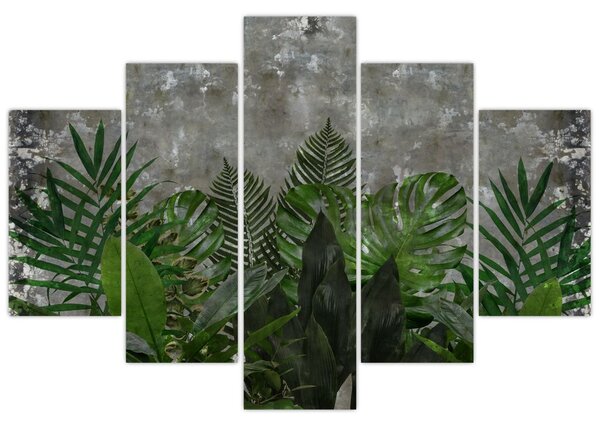 Slika - Betonski zid z rastlinami (150x105 cm)