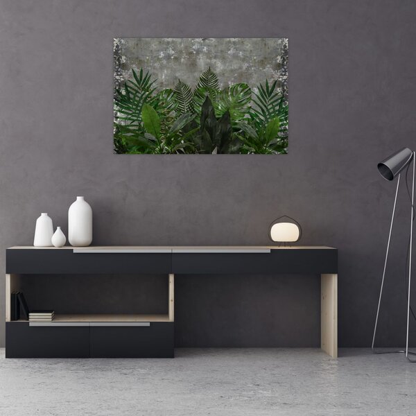 Slika - Betonski zid z rastlinami (90x60 cm)