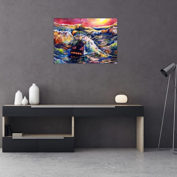 Slika - Ladja na oceanskih valovih, akvarel (70x50 cm)