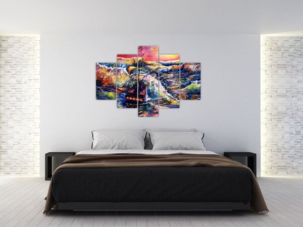 Slika - Ladja na oceanskih valovih, akvarel (150x105 cm)