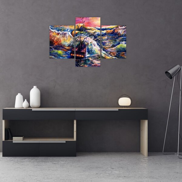 Slika - Ladja na oceanskih valovih, akvarel (90x60 cm)