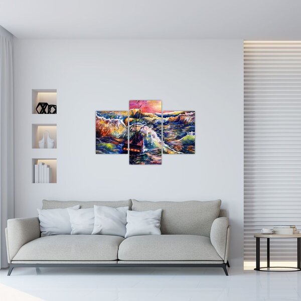 Slika - Ladja na oceanskih valovih, akvarel (90x60 cm)