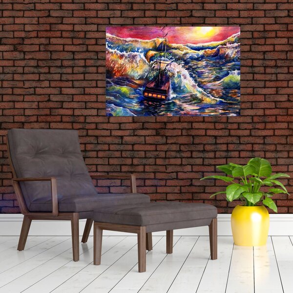 Slika - Ladja na oceanskih valovih, akvarel (90x60 cm)