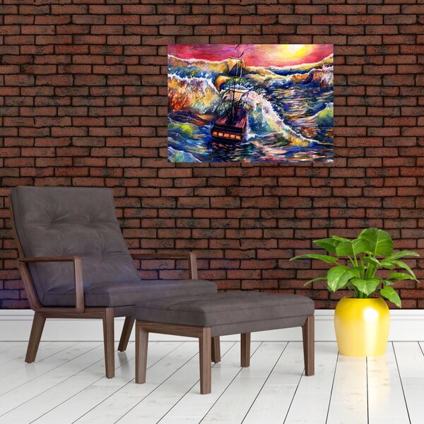 Slika - Ladja na oceanskih valovih, akvarel (70x50 cm)