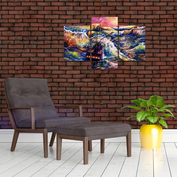 Slika - Ladja na oceanskih valovih, akvarel (90x60 cm)