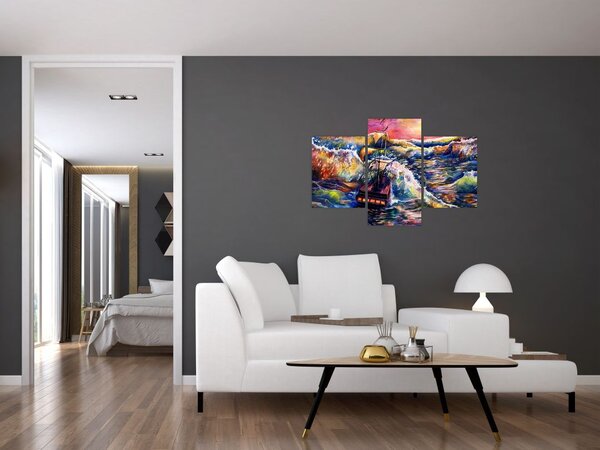 Slika - Ladja na oceanskih valovih, akvarel (90x60 cm)