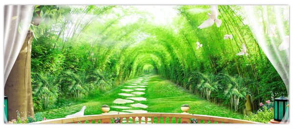 Slika - Pogled na tropski vrt (120x50 cm)