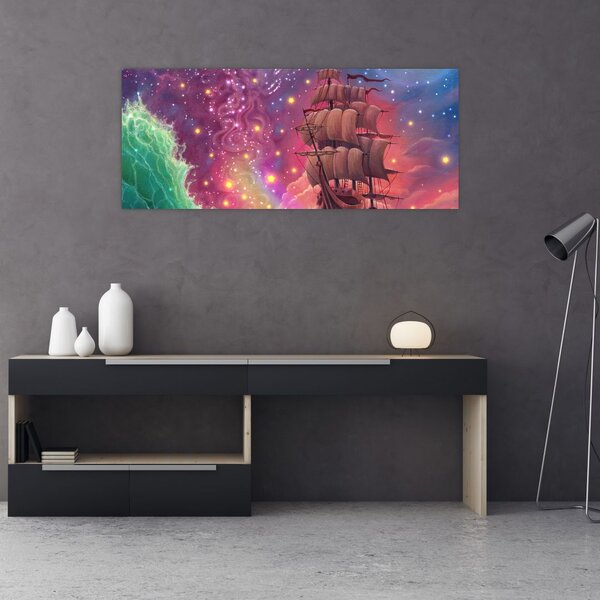 Slika - Ladja z vesoljskim nebom (120x50 cm)